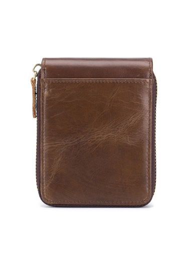 Hangfox Klasik Renkli Deri Cüzdan Erkekler İçin Çoklu Kartlık Ve Para Bölmeli İki Katlı Zipli Organize Edici Kahverengi