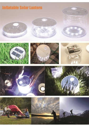 Lemestar Güneş Enerjili Şişirilebilir Led Feneri, 3 Mod Işık Zayıf/güçlü/sos , 600mah Batarya, Ip44 Su Geçirmez, Transparent, Kamp Ve户外活动ıçin Beyaz