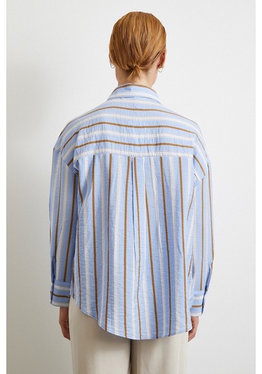 Kahve Çizgili Gömlek Mavi Mavi