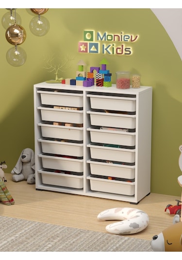 Berra 12 Sepetli Çok Amaçlı Dolap Oyuncak Dolabı Beyaz Beyaz