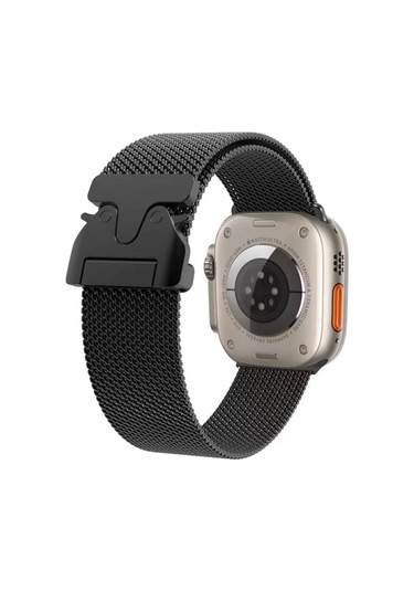 Mobilefix İos Watch Uyumlu 44mm Krd-25 Metal Hasır Kordon-siyah