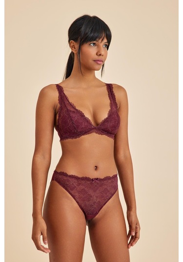 Roma Bordo Balensiz Dantelli Dolgusuz Üçgen Bralet Sütyen bordo