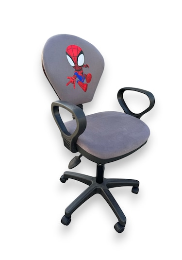 Örümcek Adam Desenli Çocuk Odası Ders Çalışma Sandalyesi Ofis Koltuğu Tekerlekli Çocuk Sandalyesi Gri - Kırmızı