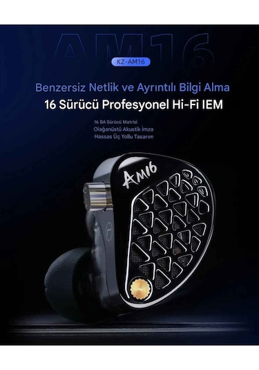 Kz Am16 16 Sürücü Profesyonel Hi-fi Iem Kulak İçi Kulaklık Bass Versiyon Am16