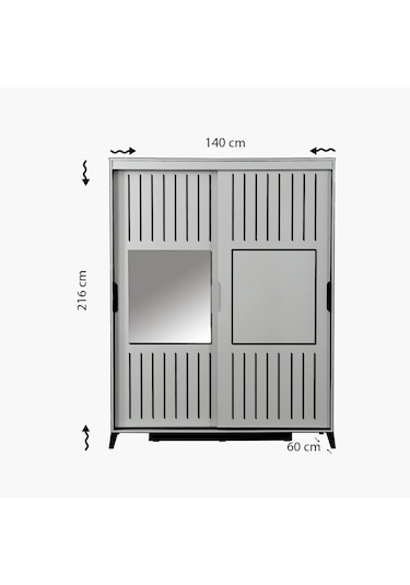 Pasifichome Huga Sürgülü Gardırop Ceviz 140Cm / 2 Kapaklı Çekmeceli Dolap