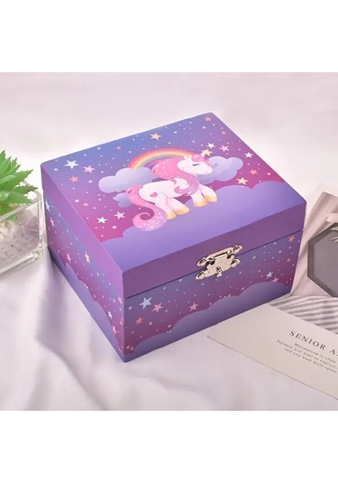 Willowhaven Whimsical Unicorn Mücevher Kutusu Yıldızlı Gece Gökyüzü Tasarımı Mor Pembe Bulutlar