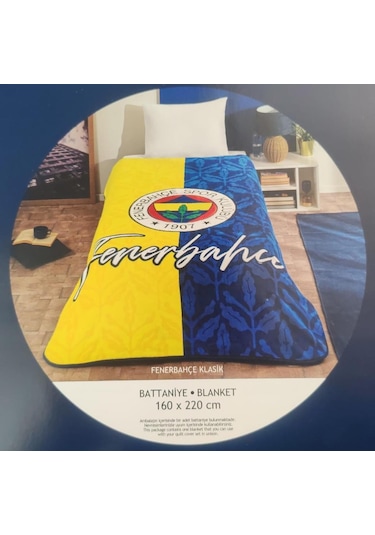 Taç Lisanslı Fenerbahçe Klasik Battaniye Sarı - Lacivert