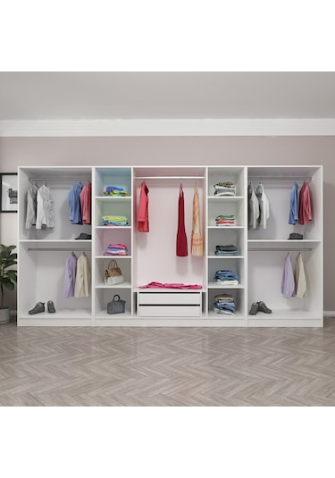 Kale 8 Kapak Aynalı 2 Çekmece Zincir Dolap - Beyaz 190cm