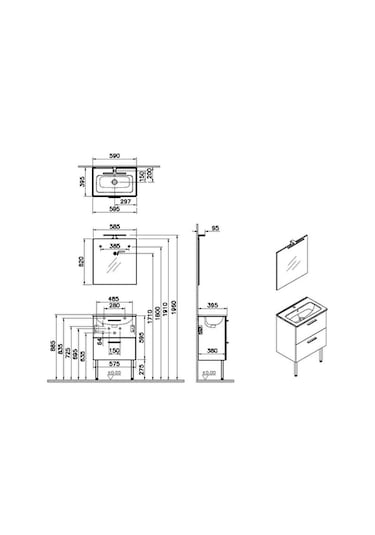 Vitra Mia 75071 Banyo Dolabı Seti Çekmeceli Ayaklı  Parlak Beyaz  60 Cm Çok Renkli