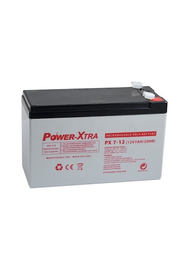 Power-Xtra 12 V 7 AH F1 Pin İnce Bakımsız Kuru Akü