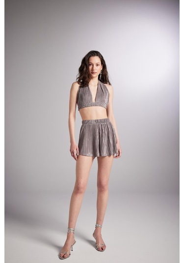 Holly Lolly Beli Lastikli Mini Comfy Şort Vizon