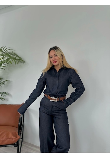 Keymoda Kadın Denim Gömlek Mavi Mavi