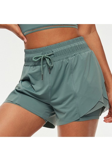 Reedark Kadın Spor Şortu: İki Parça Tasarım, Hızlı Kuruma, Nefes Alabilir, Ayarlanabilir Bel, Yoga Ve Koşu İçin İdeal Yeşil, L Beden Yeşil