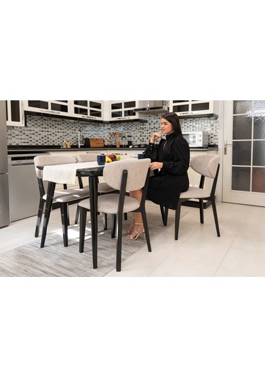 Rapsodi Siyah Ahşap 4'lü Mutfak Salon Yemek Odası Sandalyesi