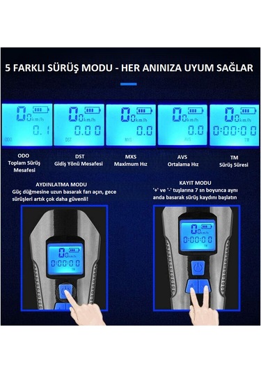 Venaliastore 120db Bisiklet Korna Far 6 Zil Sesi 5 Sürüş Modu
