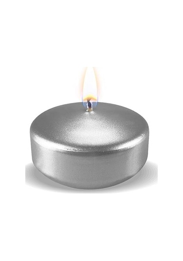12 Adet Gümüş Rengi Suda Yüzen Mum Çap : 5 Cm Gümüş