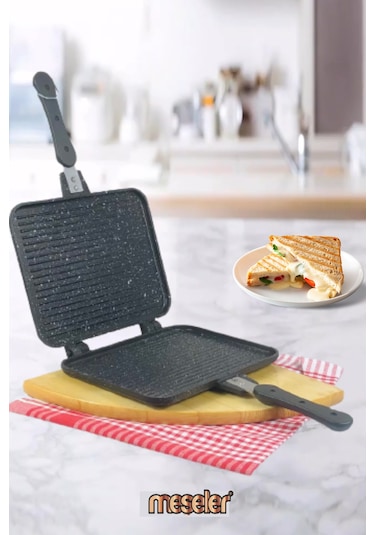 Meşeler Granit Döküm El Tost ve Çok Amaçlı Grill Tava 26 CM Siyah