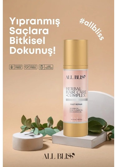 All Bliss Bitkisel Saç Bakım Serumu 50 Ml Yıpranmış Saçlar İçin Onarıcı Ve Parlatıcı Bakım Jojoba, Gül Yağı, Macadamia