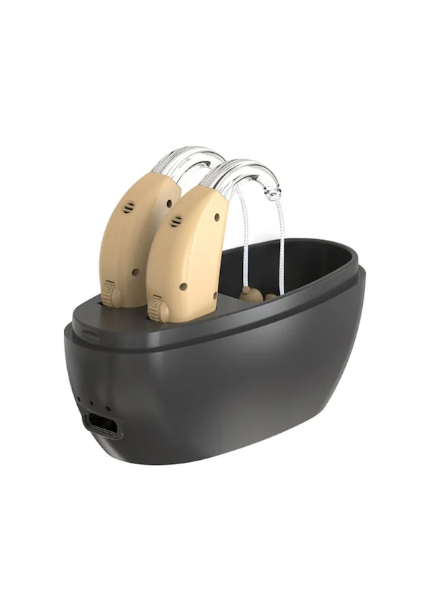 Hongboboutique Voice Amplifier For Seniors, Features: European Standard Plug, Skin Tone, Dual-unit Set + Black Charging Case. 01