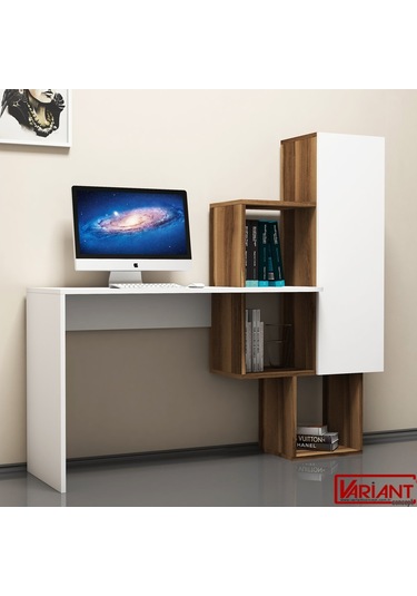 Variant Variant Açelya Kitaplıklı Çalışma Masası Ceviz-Beyaz Beyaz  -  Ceviz