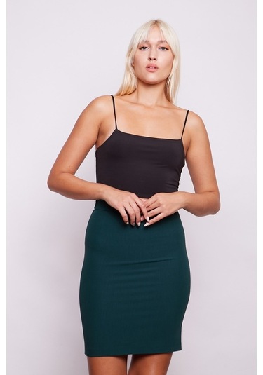 Yüksek Bel Diz Üstü Kumaş Kalem Etek-Zümrüt529755720