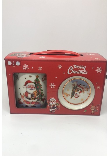 Lebron Noel Baba Temalı Kupa Bardak,kaşık,tabak Kırmızı Çok Renkli