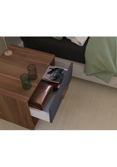 Gm 027 Ceviz Antrasit Gri Tek Çekmeceli   Komidin