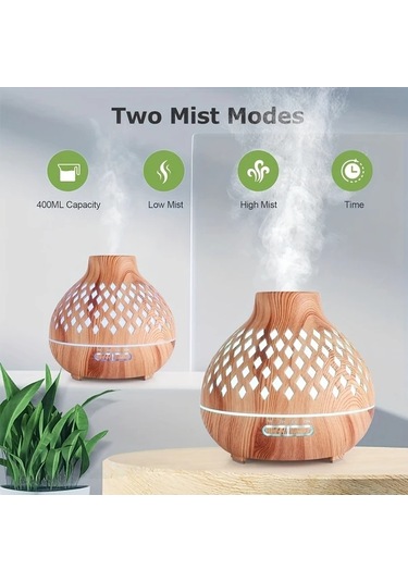 Techbloom 400ml Uzaktan Kumandalı Silvery Line Pattern Esansiyel Yağ Difüzörü Ultrasonik Nemlendirici Susuz Otomatik Kapanma Ahşap