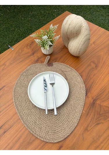 Doğal Jüt İp Elma Şekilli Amerikan Servis - Supla 38x35 Cm Şık Ve Rustik Dokunuş Natural