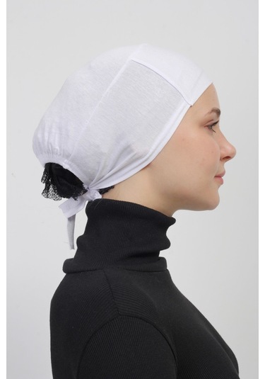 Pratik Dikişsiz Bağlamalı Kaymayan Tesettür Bone Beyaz