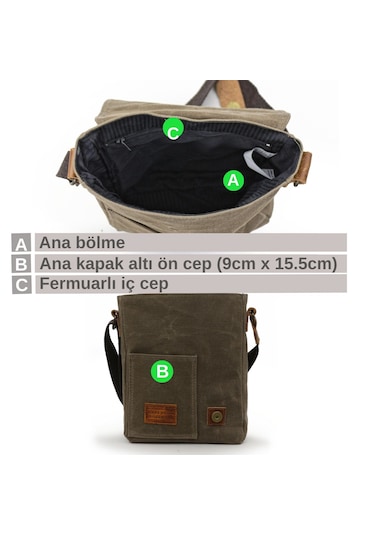 Dark Cotton 7059 Kahverengi Hakiki Deri - Kanvas Postacı Çantası Kahverengi