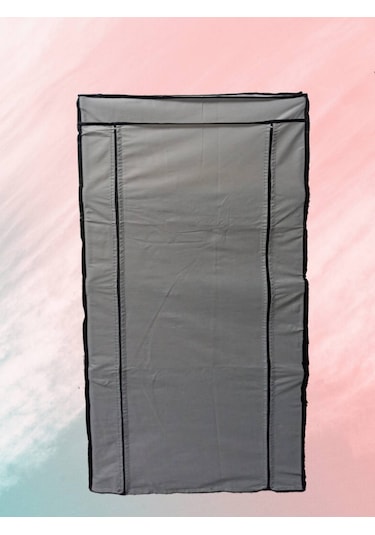 Çelik Borulu 4 Bölmeli Tahta Raflı Çok Amaçlı Portatif Gardırop Gri