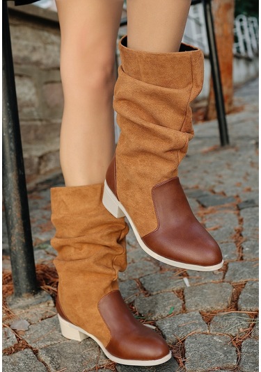 Jolin Taba Cilt Süet Detaylı Çizme Taba