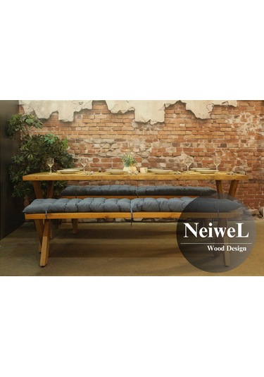 Neiwel Koen Doğal Ahşap Banklı Mutfak Ve Yemek Masası Takımı-80-200 Takım Açık Ceviz