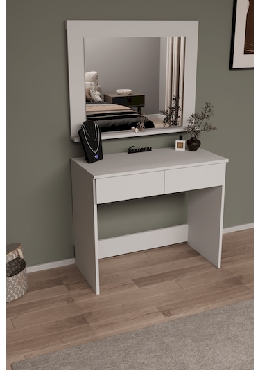 Df02110b Aynalı Beyaz Makyaj Masası Beyaz