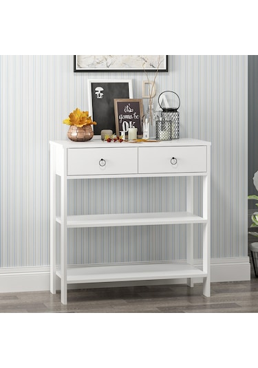 Dekorosso Luke Modern Dekoratif 2 Çekmeceli 2 Raflı Dresuar Beyaz