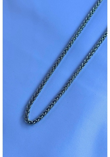 El İşçiliği Paslanmaz Çelik Zincir Erkek Kolye Gümüş - Siyah