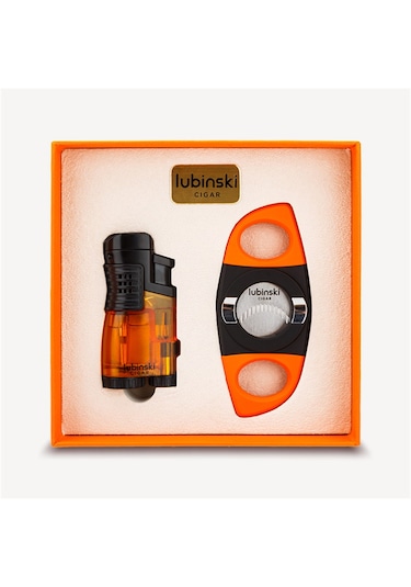 Lubinski 3 Torch Çakmak ve Kesici Puro Seti Turuncu