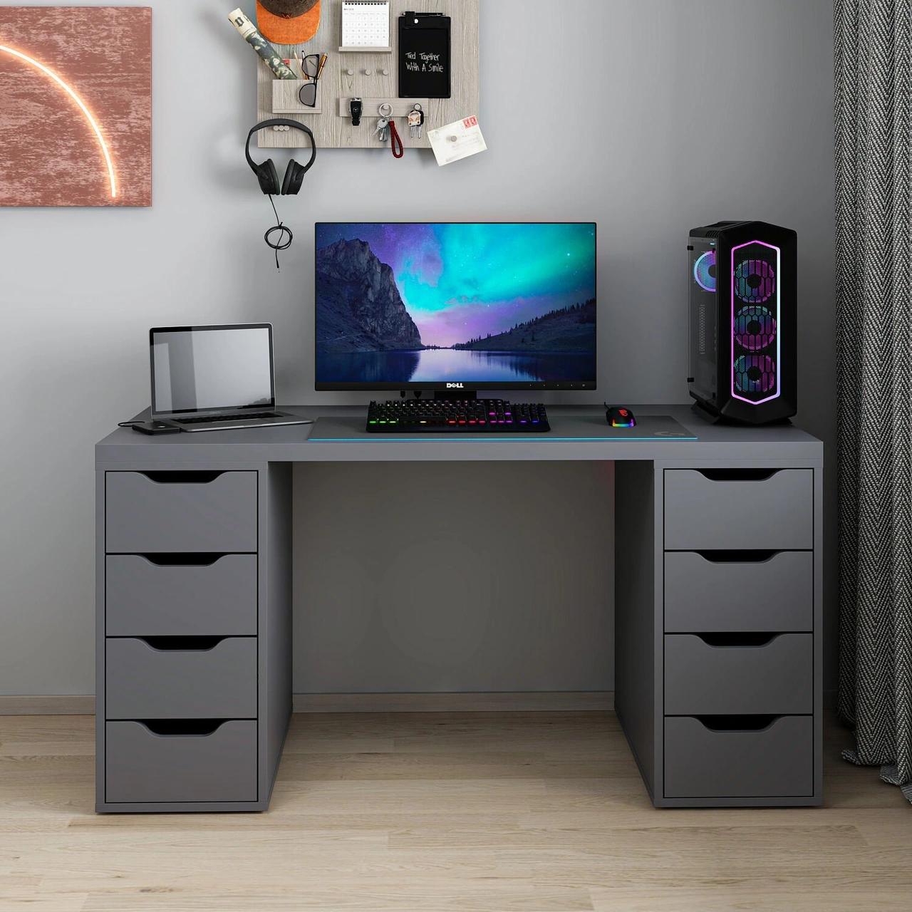 Alen 150 Cm 8 Çekmeceli Çalışma & Oyuncu Masası - Antrasit Siyah