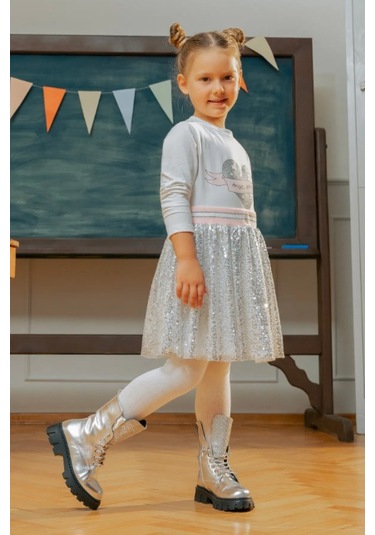 Kız Çocuk Payetli Etek Mnt25k238 Gri