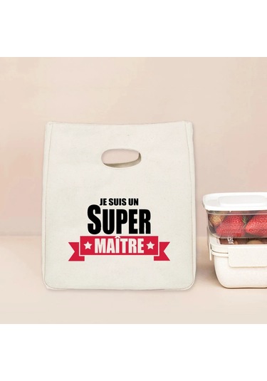 Menıscounter Merci Maitre Fransız Baskılı Termal Öğle Yemeği Çantası - Taşınabilir Yalıtımlı Bento Totealüminyum Folyo11 L Fildişi