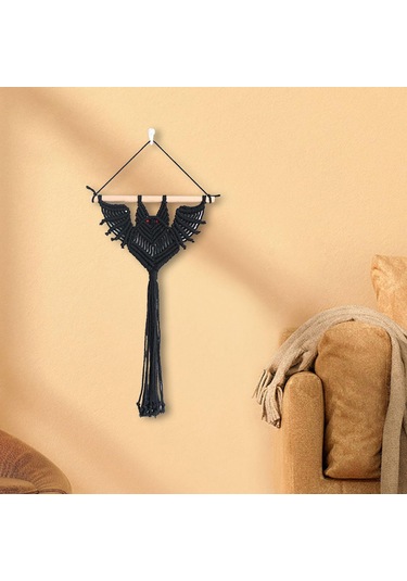 Homyl Makrome Duvar Asılı Goblen Yarasa Desen Uzun Siyah-30x50cm