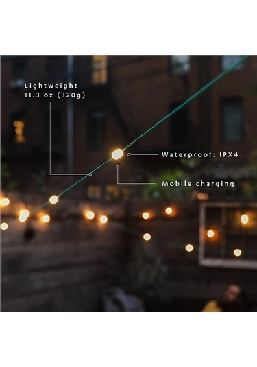 Jeemson Siyah Led Güneş Enerjili Kamp Işığı, 5.5m Işık Zinciri, Usb Şarjlı, Çoklu Aydınlatma Modu, 1800mah Power Bank, Su Geçirmez Siyah