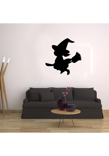 Süpürgeli Cadı Folyo Sticker 80cm Uzunluk Karışık Renkli