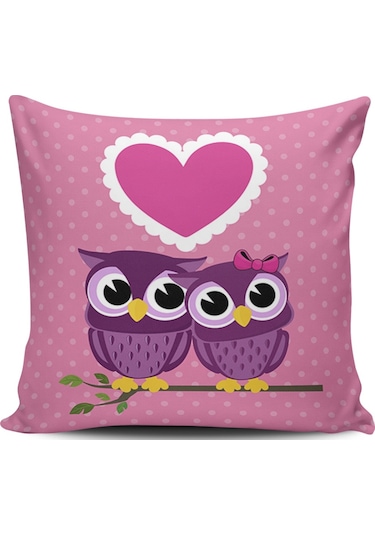 Kırlent Dünyası Baykuş Temalı Dijital Baskılı Kırlent Kılıfı (387103683)