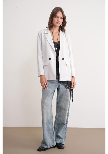 4516 Kadın Bezayağı Blazer Ceket Ekru Ekru