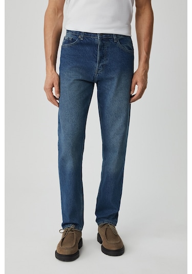 BRUNO Erkek Regular Fit Rahat Kesim Kalın Dokulu Yıkama Efektli Magic Denim Orta Mavi Jeans