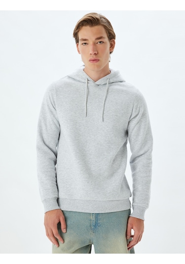 Koton Kapşonlu Sweatshirt Basic Pamuk Karışımlı Gri 5wam70001mk Gri