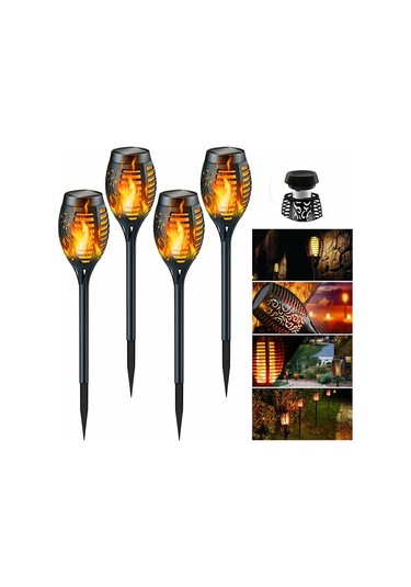 Gajeena Güneş Enerjili Alev Feneri, 4 Adet 12 Led Işıklı, Ip65 Su Geçirmez, Otomatik Aç-kapa, Bahçe, Çimen, Yol Dekorasyonu Için Alevli Güneş Feneri