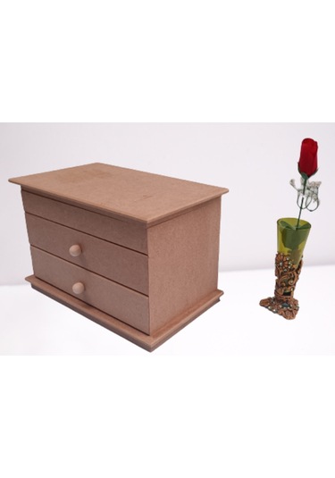 Hobi Dekoratif Model Makyaj Kutusu 2 Çekmece Ahşap Mdf Ham El Yapımı